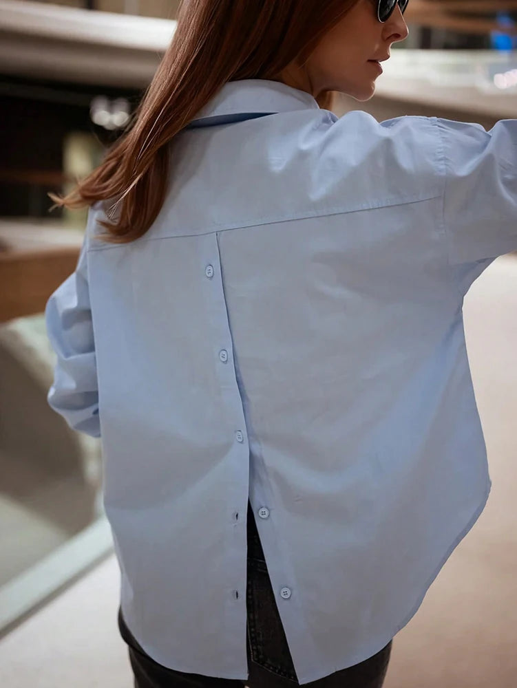 Spring/Summer 2026 New Arrivals Women's Casual Resort Solid-Colour Back-Button Shirt Fashion Streetwear Everyday Wear