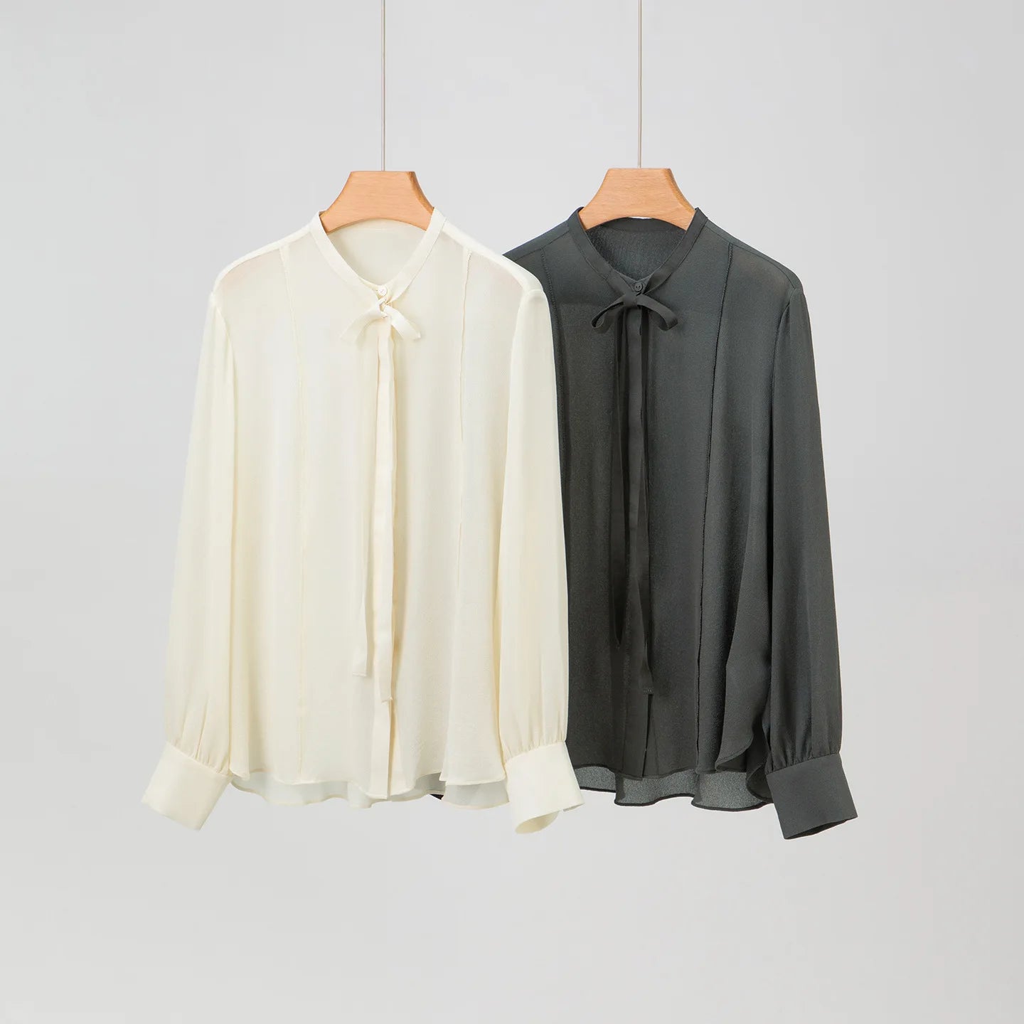 Spring New Heavy Mulberry Silk Shirt Women's Bow Tie Blouse French Style Long Sleeve Pleated Office Top